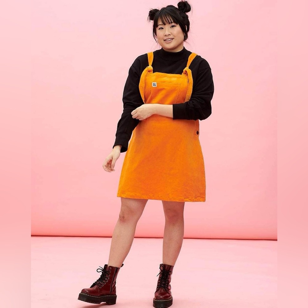 Lucy & Yak Mini Pini Corduroy Overall Dress Orange - Picture 2 of 13